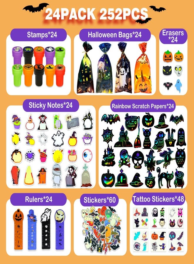 xFFFun 252Pcs Halloween Party Favors for Kids Bulk Stationery Set, 24 Pack Halloween Goodie Bags Stuffers Treat Bag Fillers, Classroom Prizes Non Candy Trick or Treat Toys for School Student Gifts Bags - Image 2